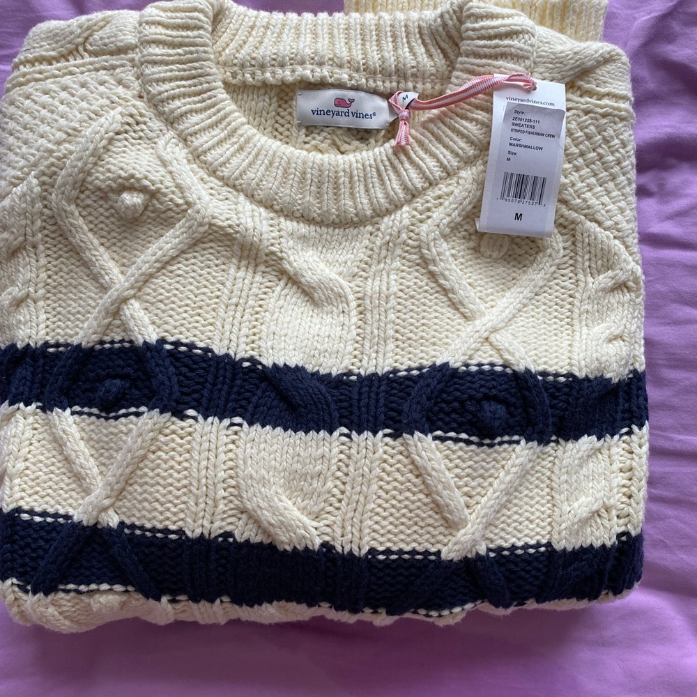 Vineyard Vines Cream and Navy Striped Sweater - Picture 5 of 6